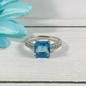Sterling Silver Aqua Blue Cubic Zirconia Ring
